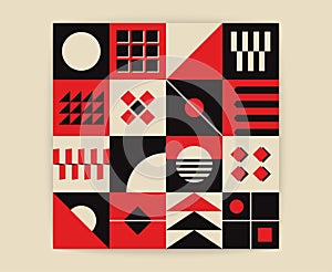 Abstract geometric pattern Bauhaus geometry form primitive bold shapes, simple tile block design, vector art illustration