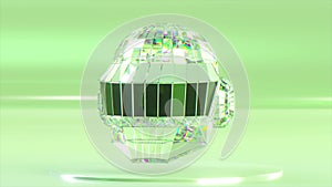 Abstraction concept. The diamond helmet turns. Music group Daft Punk. White green color. 3d animation of seamless loop