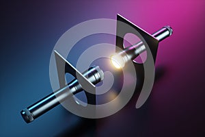 Abstraction from a flashlight and a square figure with a hole