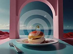 abstraction: hamburger on a plate with a fork