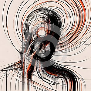 Abstraction lines drawing sketch man surrounded by negative emotions.