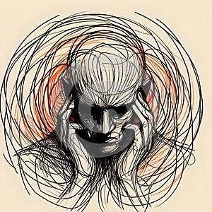 Abstraction lines drawing sketch man surrounded by negative emotions.