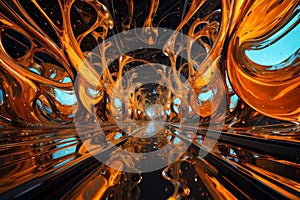 abstraction of molten glass flows over stones, AI generation