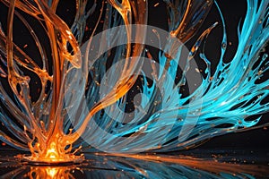 abstraction of molten glass flows over stones, AI generation