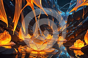 abstraction of molten glass flows over stones, AI generation