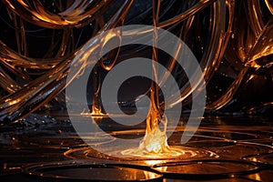 abstraction of molten glass flows over stones background, AI generation