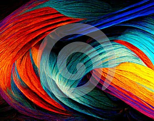 An abstraction of multicolored threads twisted into multicolored ropes. Generative AI