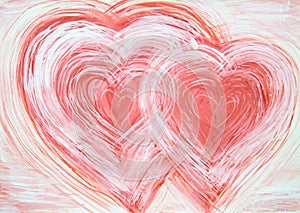 Abstraction Two hearts painted with white red colors