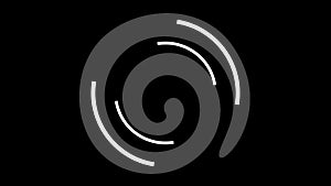 Abstraction of white spirals smooth rotation against each other in the circle on the black background. Animation