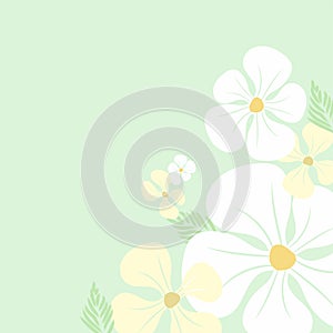 Abstractive vector background with flowers in soft green color design. Light green and yellow nature flowers wallpaper, pattern