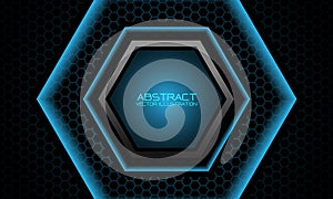 Abstractred blue grey hexagon banner on dark mesh pattern design modern luxury background vector