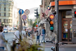 Abstracts of metropolitan streets with crossroads and traffic li