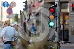 Abstracts of metropolitan streets with crossroads and traffic li