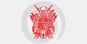 Red Samurai Warrior Illustration on White Background