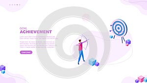 Goal achievement page concept. Archer aims at the target. Working on achieving the goal mataphor.