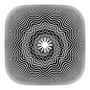 Abstrct Convex Concentric Wavy Lines Pattern on Square Button. 3D Illusion Effect