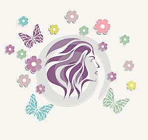 Abstrzct girl face background with flower vector