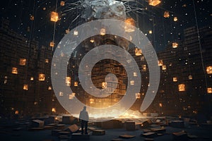 Absurd postapocalyptic library where ancient