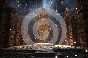 Absurd postapocalyptic library where ancient