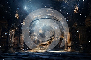 Absurd postapocalyptic library where ancient