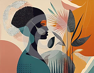 Absurdist Botanical Hybrid with Halftone Patterns and Pastel Mixed Media Art