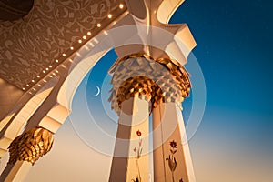 Abu Dhabi Grand Mosque pillar detail at night.