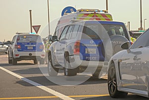Abu Dhabi Police vehicles at incident scene
