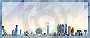 Abu Dhabi skyline vector colorful poster on beautiful triangular texture background