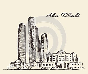 Abu Dhabi skyline vintage illustration hand drawn