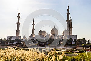 Abu Dhabi, UAE - 11.27.2022 - View of a Sheikh Zayed grand mosque, largest mosque in the country. Religion