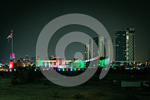 Abu Dhabi, UAE - 29 November 2020, Wahat al karama in United Arab Emirates celebrating 49th National Day with laser show