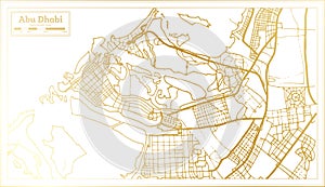 Abu Dhabi UAE City Map in Retro Style in Golden Color. Outline Map