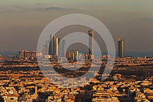 Abu Dhabi, UAE at dawn, showing the Corniche and Etihad Towers