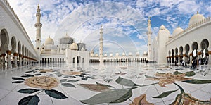 Abu Dhabi, UAE - January 16, 2023: Panorama of beautiful Sheikh Zayed Mosque in Abu Dhabi, United Arab Emirates