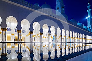 Abu Dhabi, UAE - March 26, 2014: Sheikh Zayed Grand Mosque in Abu Dhabi at dusk, UAE. Grang Mosque in Abu Dhabi is the largest