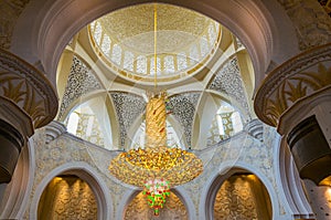 ABU DHABI, UAE, OCTOBER 29, 2016: beautiful chandelier inside of the Sheikh Zayed Mosque, Abu Dhabi, United Arab Emirates