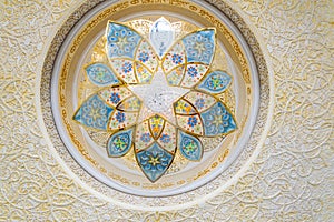 ABU DHABI, UAE, OCTOBER 29, 2016: beautiful chandelier inside of the Sheikh Zayed Mosque, Abu Dhabi, United Arab Emirates