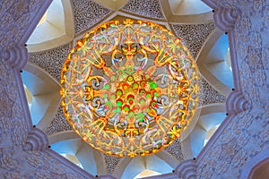 ABU DHABI, UAE, OCTOBER 29, 2016: beautiful chandelier inside of the Sheikh Zayed Mosque, Abu Dhabi, United Arab Emirates