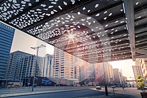 Futuristic designed shades in Abu Dhabi streets for public sittings