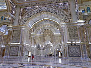 ABU DHABI, UNITED ARAB EMIRATES - Feb 10, 2020: Qasr Al Watan Abu Dhabi presidential palace interior, royal residence Great Hall