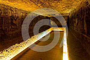 ABU SIMBEL, EGYPT - FEB 22, 2019: Store room in the Great Temple of Ramesses II in Abu Simbel, Egyp