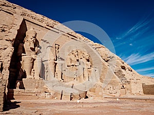 Abu Simbel Great Temple of Ramesses II near Abu Simbel Nubian Village near Lake Nasser and Aswan