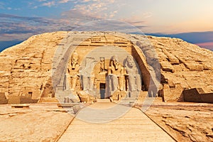 Abu Simbel Temple main entrance view, Egypt