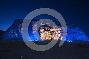 Abu Simbel temple at night, UNESCO World Heritage site, Aswan, Egypt.