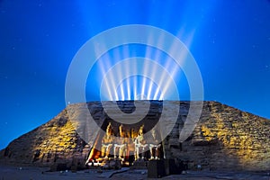 Abu Simbel temple at night, UNESCO World Heritage site, Aswan, Egypt.