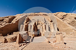 Abu Simbel temples the two massive rock temples at Abu Simbel village in Nubia southern Egypt photo
