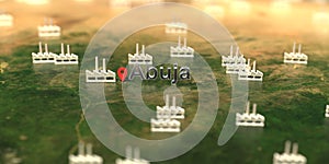 Abuja city and factory icons on the map, industrial production related 3D rendering
