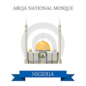 Abuja National Mosque Nigeria. Flat historic vecto