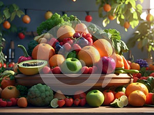 an abundance of fruits and vegetables on a table and in a pile