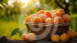 Abundant basket of flavorful, ripe apricots